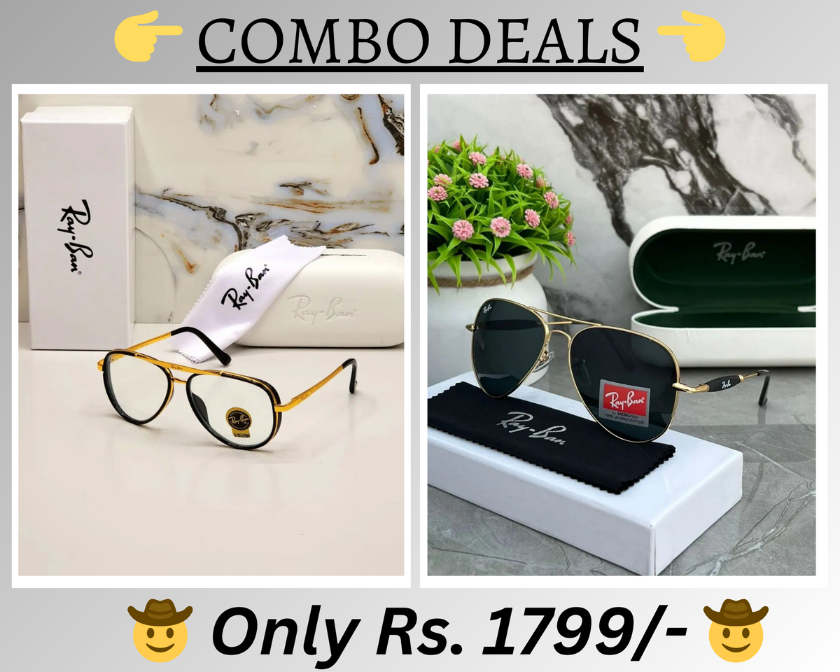 RAY-BAN New Top Trending Men's Pack Of 2 Combo Hot Favourite Wintage Sunglass For Unisex.