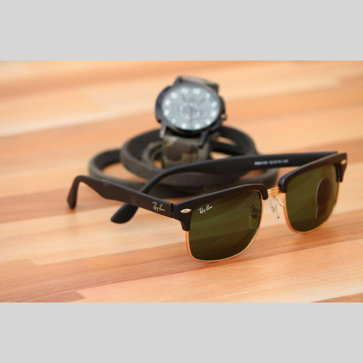 RAY-BAN New Stylish Green & Gold 3016 Sunglass For Unisex