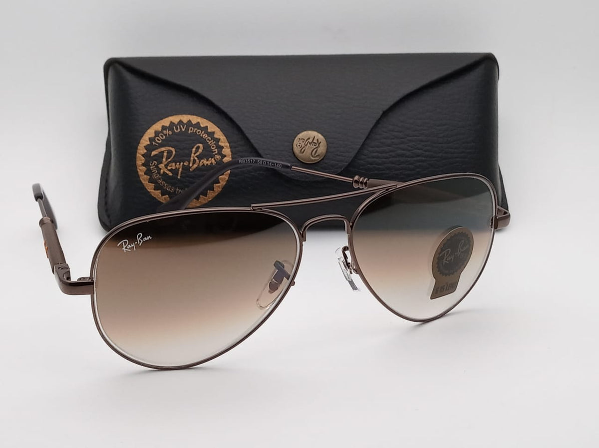 RAY-BAN Brown Shade & Brown 3517 Oval Trendy Hot Favourite Wintage Sunglass For Unisex.