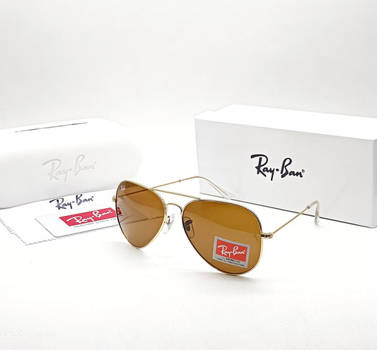 RAY-BAN Brown & Gold 3026 Oval Aviator Metal Trendy Hot Favourite Wintage Sunglass For Unisex.