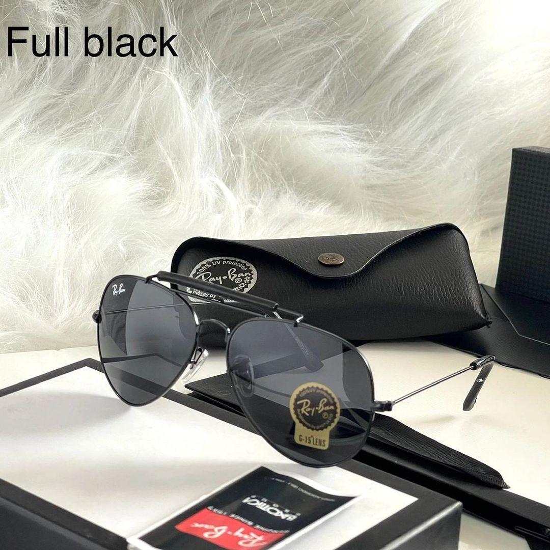 RAY-BAN Black & Black 3422 Leather Bridge Trendy Hot Favourite Wintage Sunglass For Unisex.
